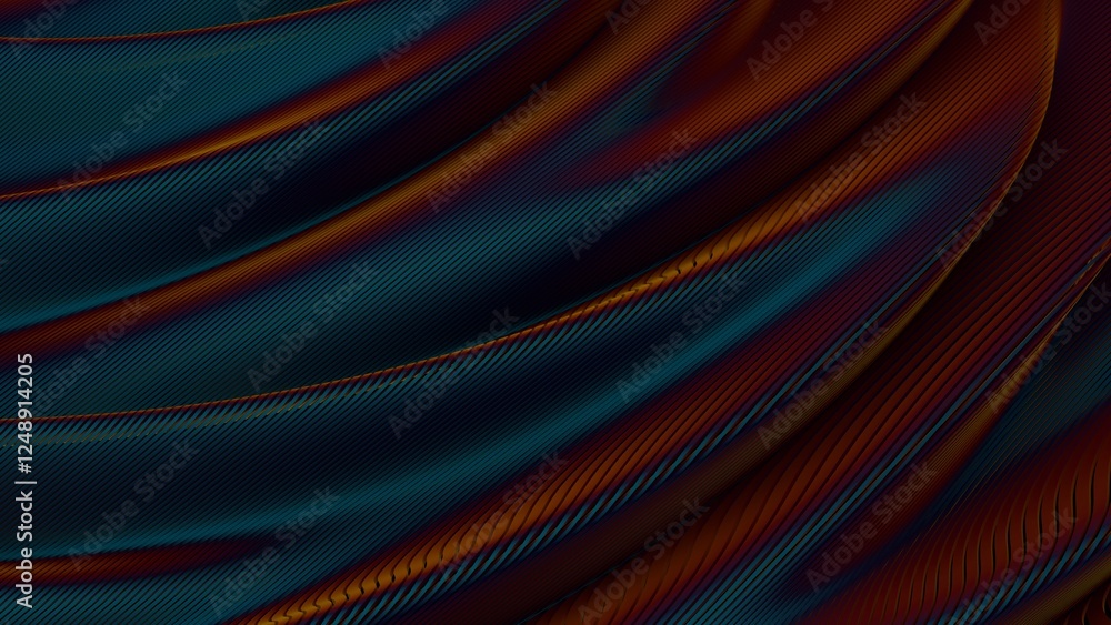 Fototapeta premium Abstract futuristic texture with flowing digital waves, featuring orange and blue tones in a high-tech style