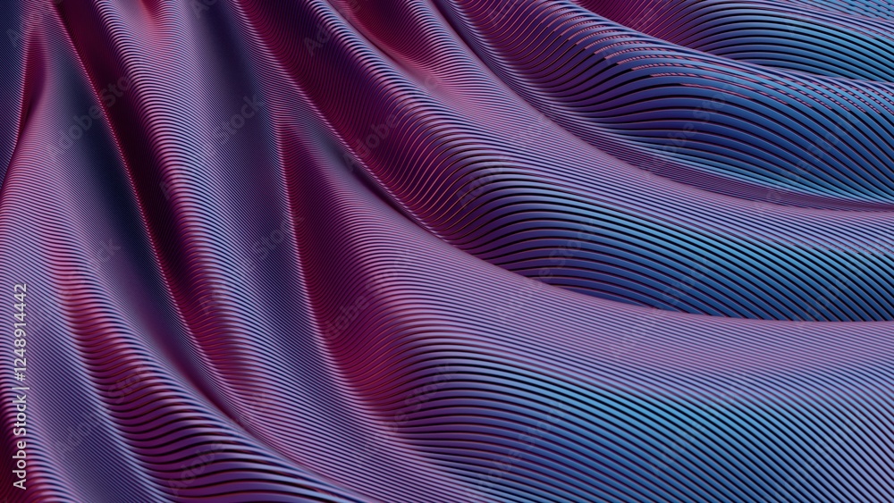 Naklejka premium Abstract 3D waves with smooth flowing lines in blue and purple tones, creating a futuristic digital landscape.........