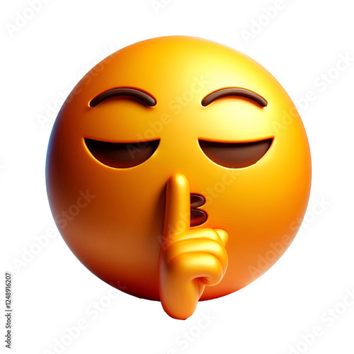 Shushing face three-dimensional emoji isolated on white background