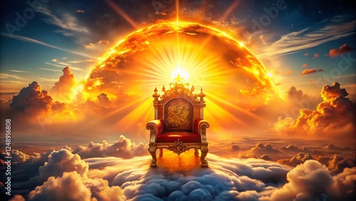 Fiery Sun King Throne Double Exposure Photography - Celestial Majesty Sun God photo