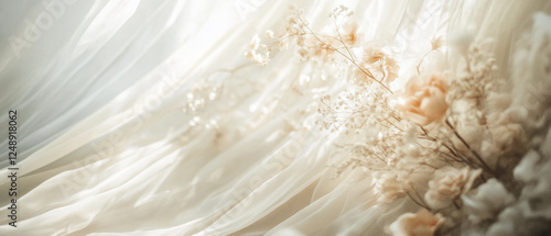 Ethereal wedding backdrop with soft drapes and delicate flowers
