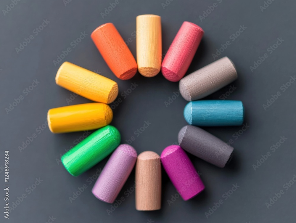 colorful wooden dowels arranged in a circle colorful wooden dowels arranged in a circle