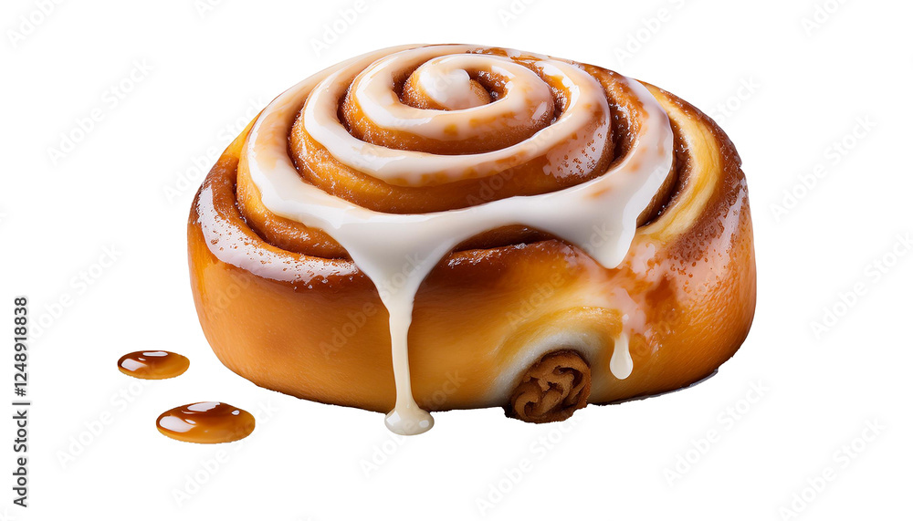 Fototapeta premium Cinnamon Roll with Dripping Icing – Transparent PNG