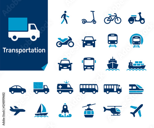 Transportation icon illustrations, Flat design, Pixel perfect.