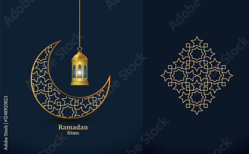 Ramadan Kareem celebrate cards set. Ramadan islamic holiday invitations templates collection with gold crescent moon, hand drawn lettering and mosque. Vector illustration. 