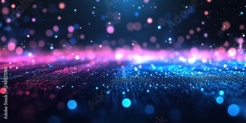 Glowing Blue and Purple Grid Background with Sparkling Effects in 80s Retro Style for Creative and Artistic Use