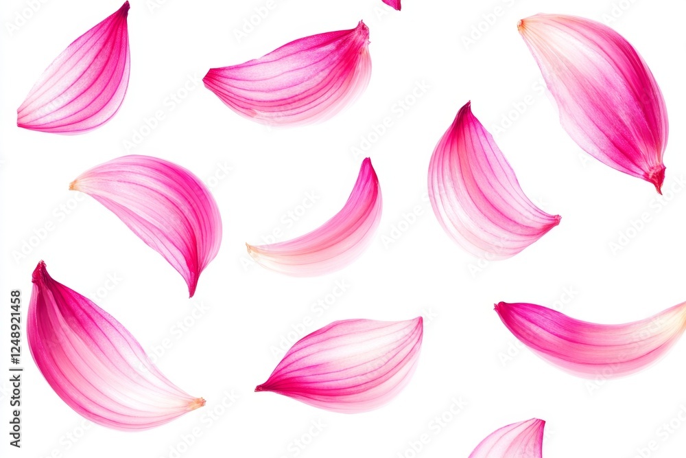 Red onion petals falling, white background, food photography, recipe backdrop Red onion petals falling, white background, food photography, recipe backdrop
