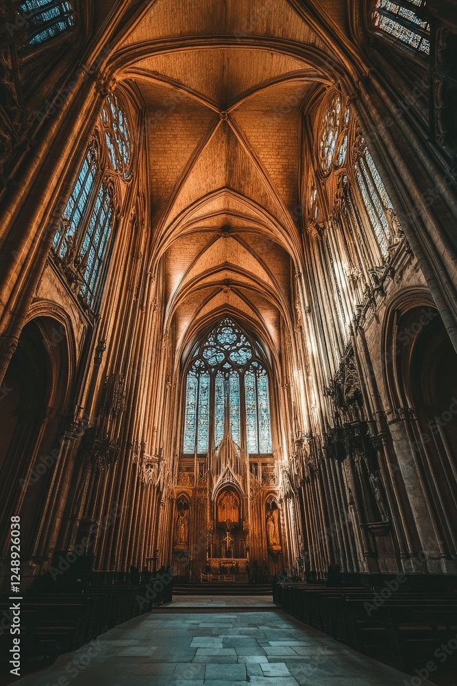 Fototapeta premium A gothic cathedral with intricate stone carvings under dramatic lighting