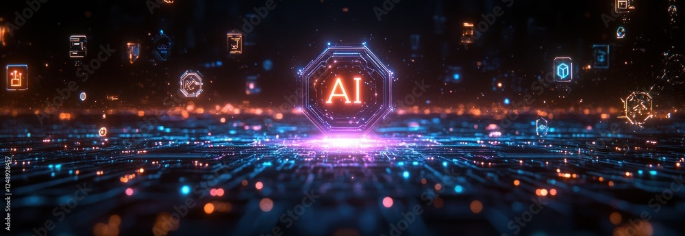 Obraz premium Artificial Intelligence Revolutionizing Business and Global Connectivity through Technology and Data Analysis