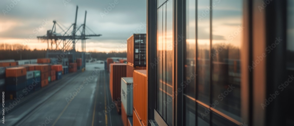 Sunlit shipping containers line a port, reflecting the morning glow and industrial hustle captured in this vibrant scene. Sunlit shipping containers line a port, reflecting the morning glow and industrial hustle captured in this vibrant scene.
