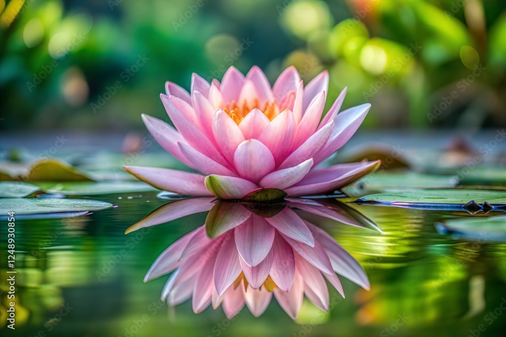 Serene pink water lily and reflection flower wallpaper concept Serene pink water lily and reflection flower wallpaper concept