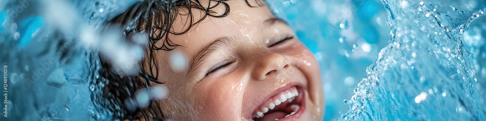 Fototapeta premium Child's Face Surrounded by Splashing Water
