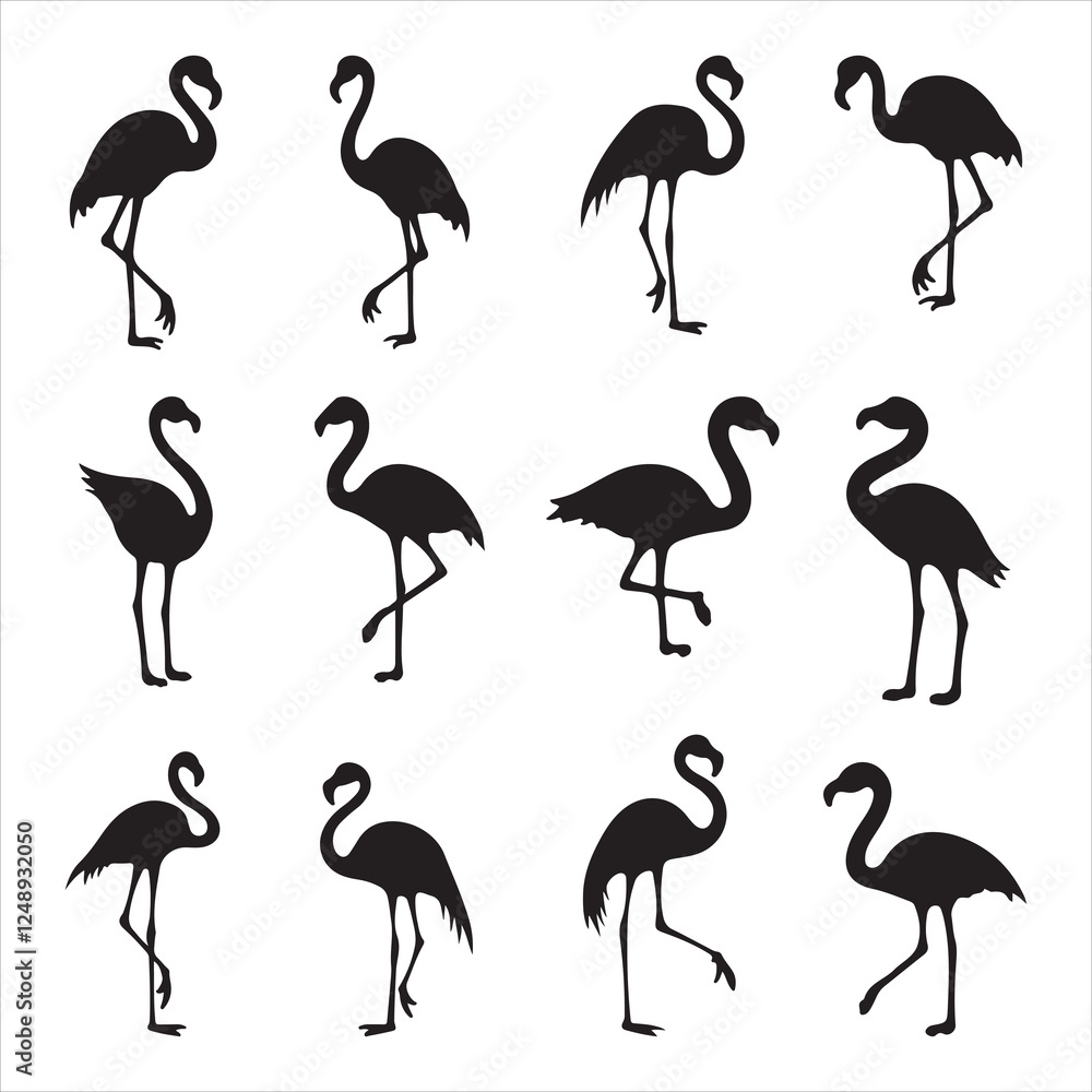 Obraz premium Flamingos Silhouette Vector Set