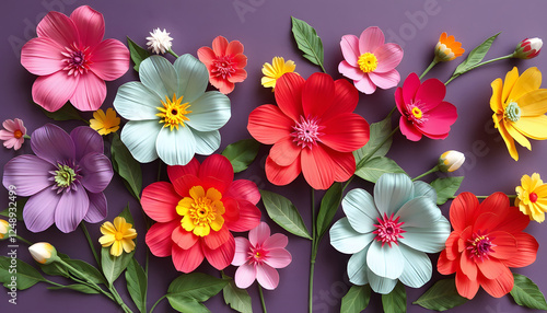 Wallpaper Mural paper flowers, colorful. with white shades Torontodigital.ca
