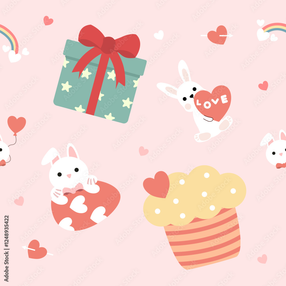 Hand drawn valentine's day seamless pattern with romantic symbols. Hand drawn valentine's day seamless pattern with romantic symbols.