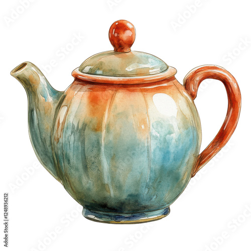 A beautifully crafted ceramic teapot featuring a rounded body, elegant handle, and colorful glaze.