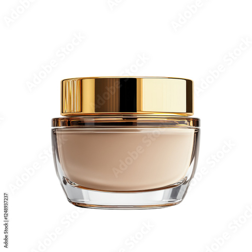 A sleek, round jar containing a creamy substance, topped with a shiny gold lid, ideal for skincare or cosmetic use.