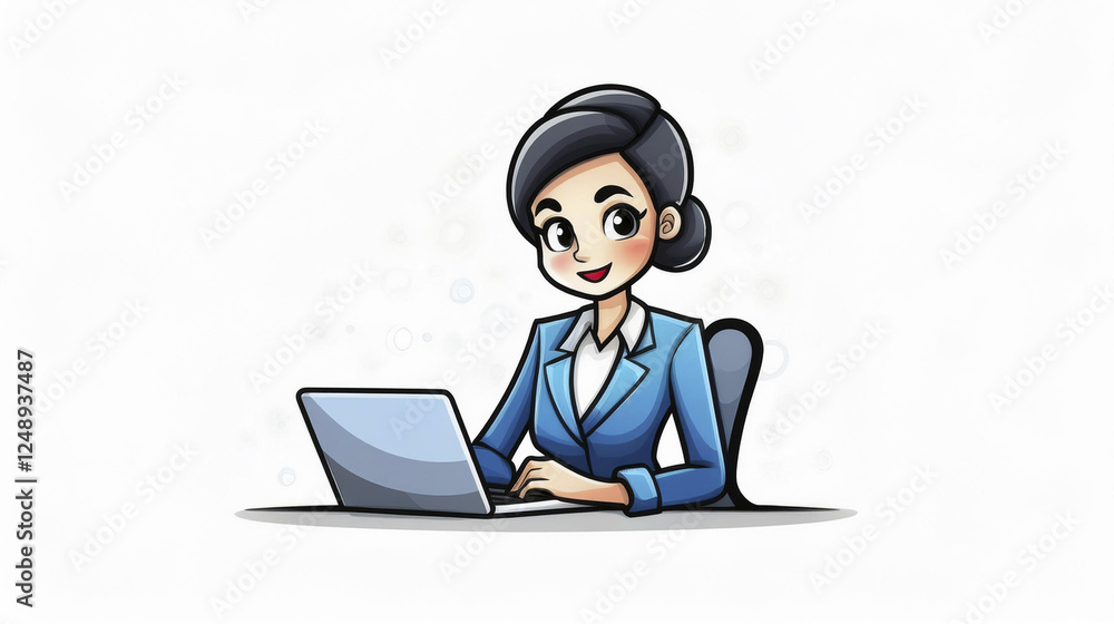 representation of a business woman during office hours working in her laptop. Vector image representation of a business woman during office hours working in her laptop. Vector image