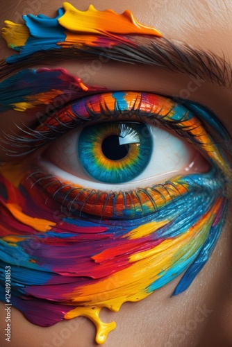 brightly colored eye with feathers on it