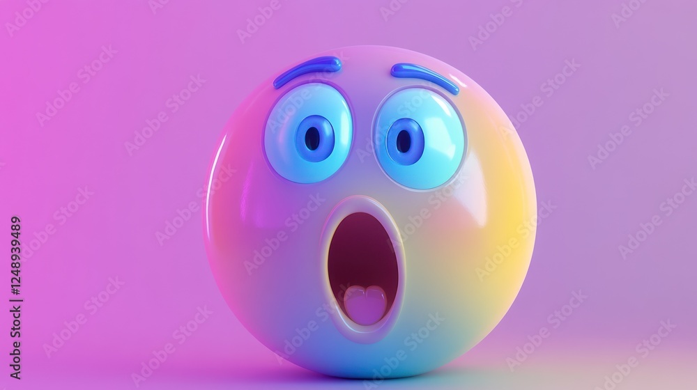Fototapeta premium 3D human emoticon, surprised expression, raised eyebrows, pastel tones