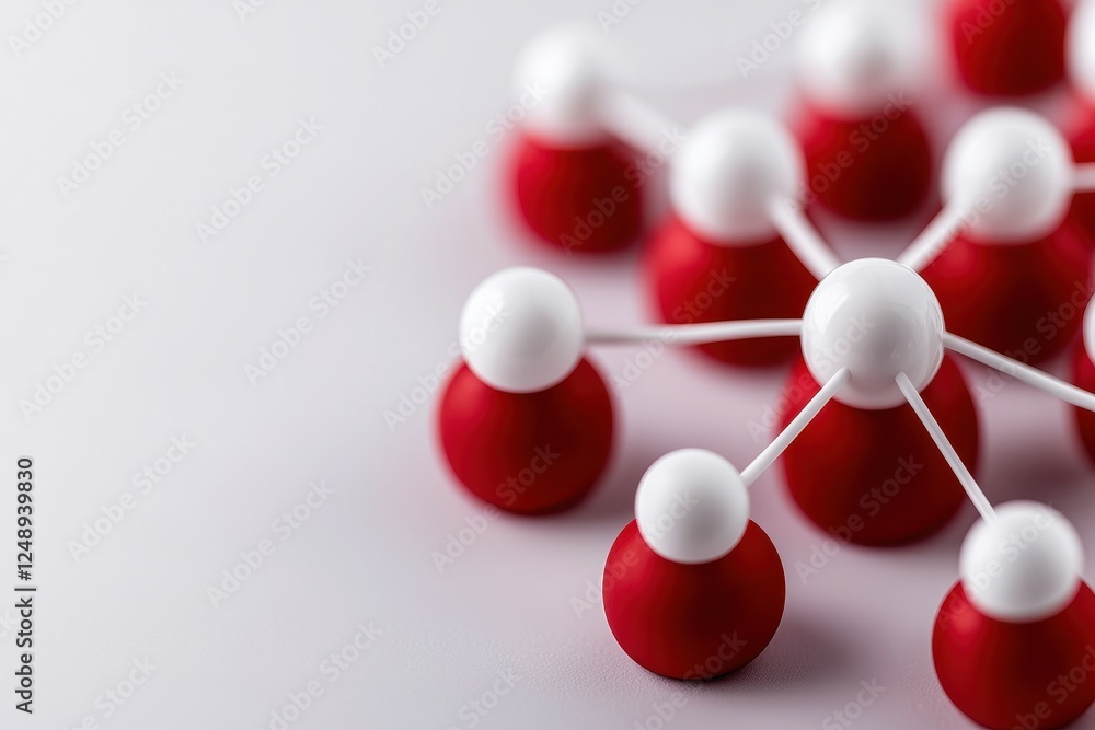 Fototapeta premium 3D molecular structure model showcasing red and white atoms with connecting bonds against a neutral background.