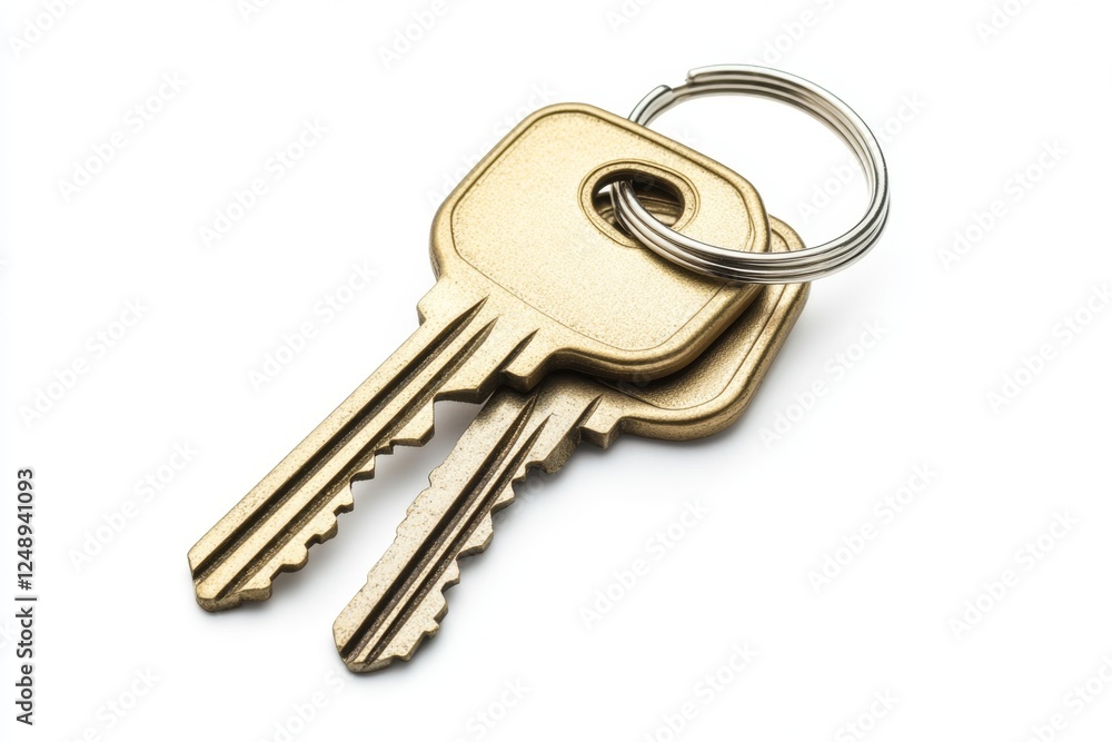 Gold keys keyring studio shot white background Gold keys keyring studio shot white background
