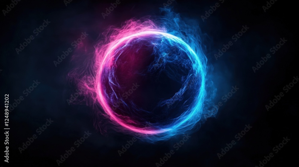Obraz premium Glowing ring, smoke, dark background, abstract design, visual effect