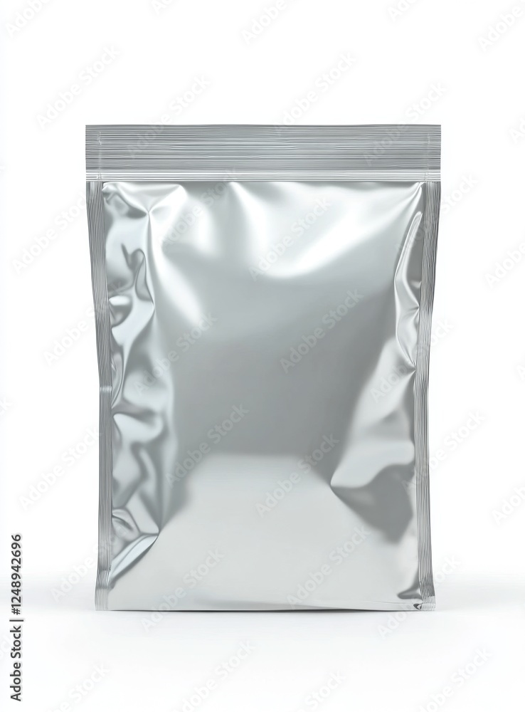 Silver foil pouch mockup, studio shot, white background, packaging design (1) Silver foil pouch mockup, studio shot, white background, packaging design (1)