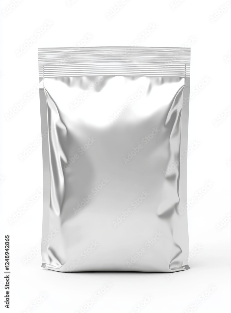 Silver foil pouch mockup, studio shot, white background, packaging design (2) Silver foil pouch mockup, studio shot, white background, packaging design (2)