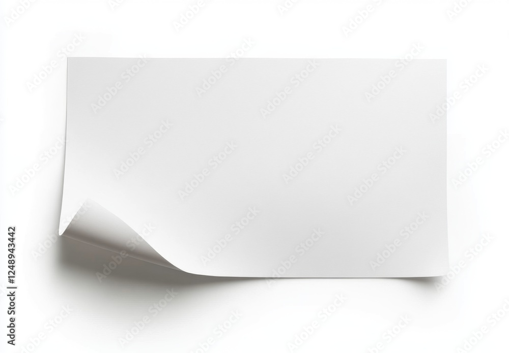 Blank paper, curled corner, white background, mockup, design Blank paper, curled corner, white background, mockup, design