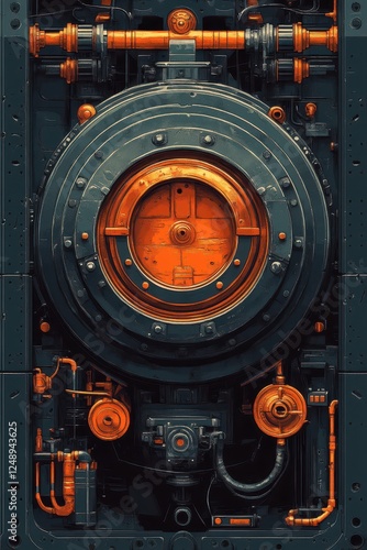 Close-Up of a Futuristic Industrial Machine Showcasing Intricate Mechanical Components and Tech Design with a Prominent Circular Centerpiece