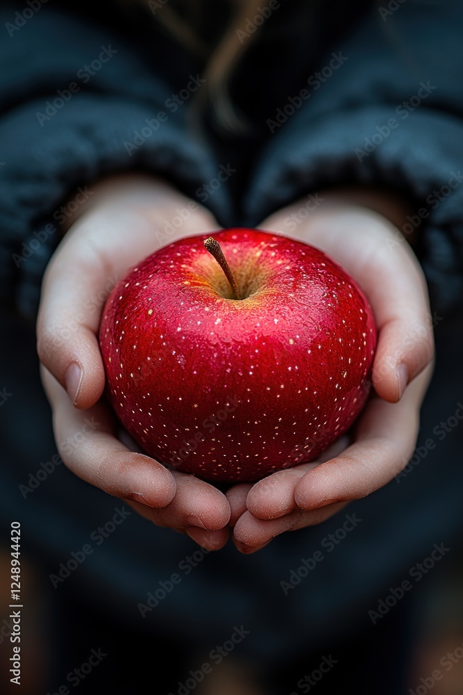 Child's Hands Holding a Fresh Juicy Red Apple Child's Hands Holding a Fresh Juicy Red Apple