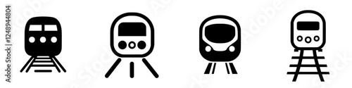 Illustrations of train icons depicting various designs and styles
