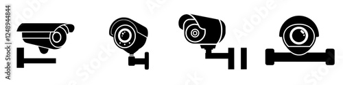 Various types of security cameras displayed on a white background showcasing different designs and features