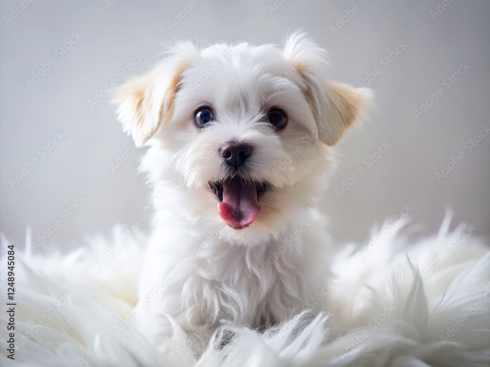 Adorable White Puppy Yawning: Long Exposure 4K Stock Photo Adorable White Puppy Yawning: Long Exposure 4K Stock Photo