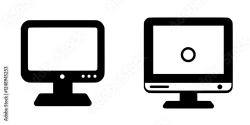 Two stylized computer monitors displaying different designs set against a plain background