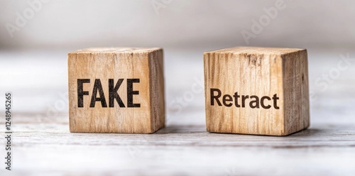 Wallpaper Mural Wooden blocks showing 'Fake' & 'Retract' on table Torontodigital.ca
