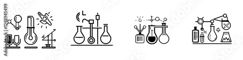 Laboratory equipment showcasing various glassware and instruments used in chemical experiments