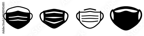Various styles of face masks displayed in a simple design showcasing health and safety measures in public spaces