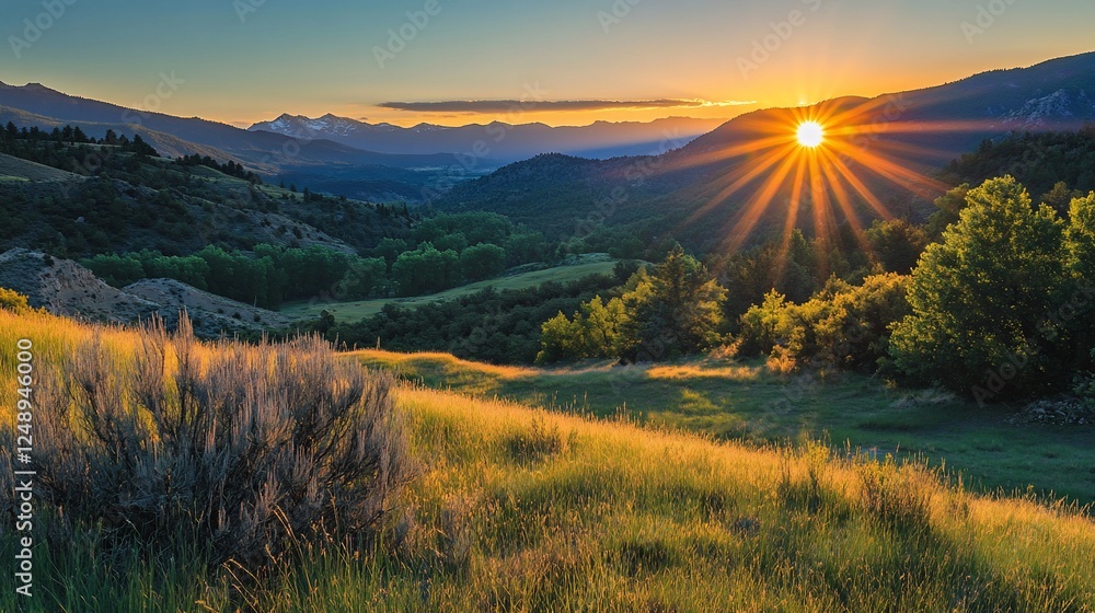 Sunset mountain valley landscape, scenic vista, golden hour, nature photography, travel postcard Sunset mountain valley landscape, scenic vista, golden hour, nature photography, travel postcard
