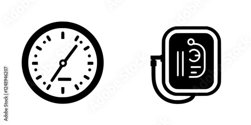 Clock and blood pressure monitor illustrations for health tracking and time management in a clinical setting