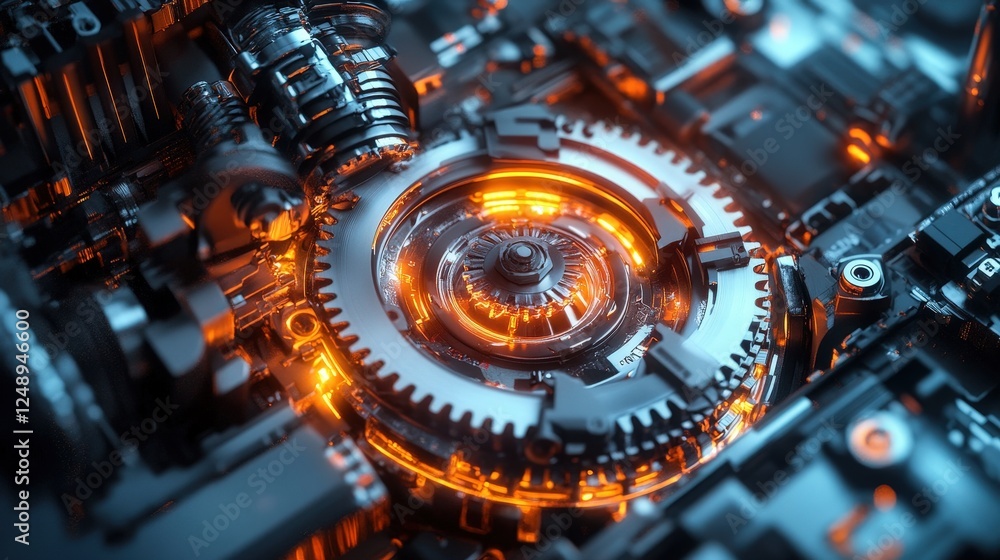 Fototapeta premium A futuristic piece of machinery with glowing components in action