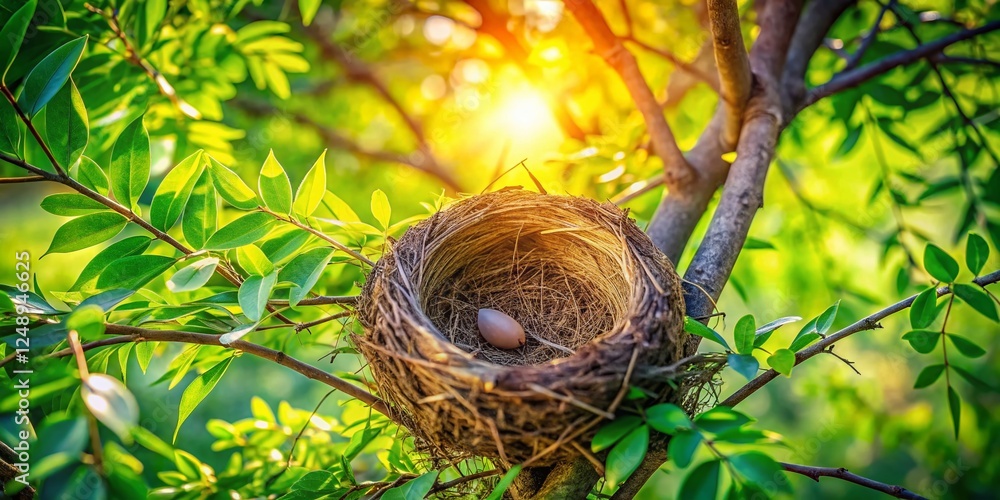 Aerial Drone Shot: Isolated Canary's Nest in Tree Branches, White Background Aerial Drone Shot: Isolated Canary's Nest in Tree Branches, White Background