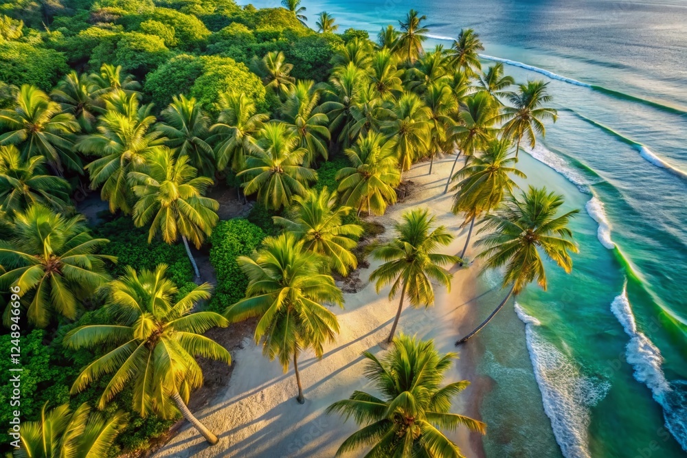 Aerial Drone Shot: Lush Tropical Palm Trees & Beach Plants Aerial Drone Shot: Lush Tropical Palm Trees & Beach Plants