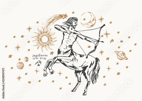 Hand drawn sagittarius zodiac sign illustration, horoscope background