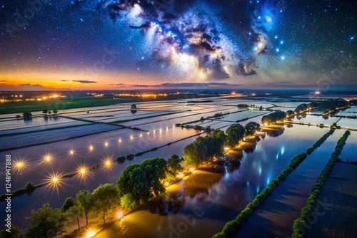 Wallpaper Mural Aerial Night View of Flooded Farmland - Extensive Agricultural Flooding at Night Torontodigital.ca