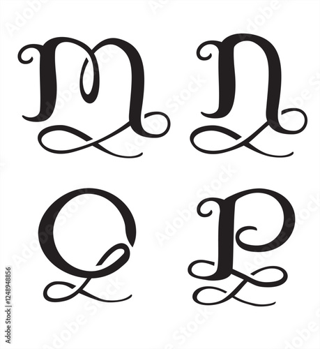 Stylized Monogram Set Letters M, N, O, P