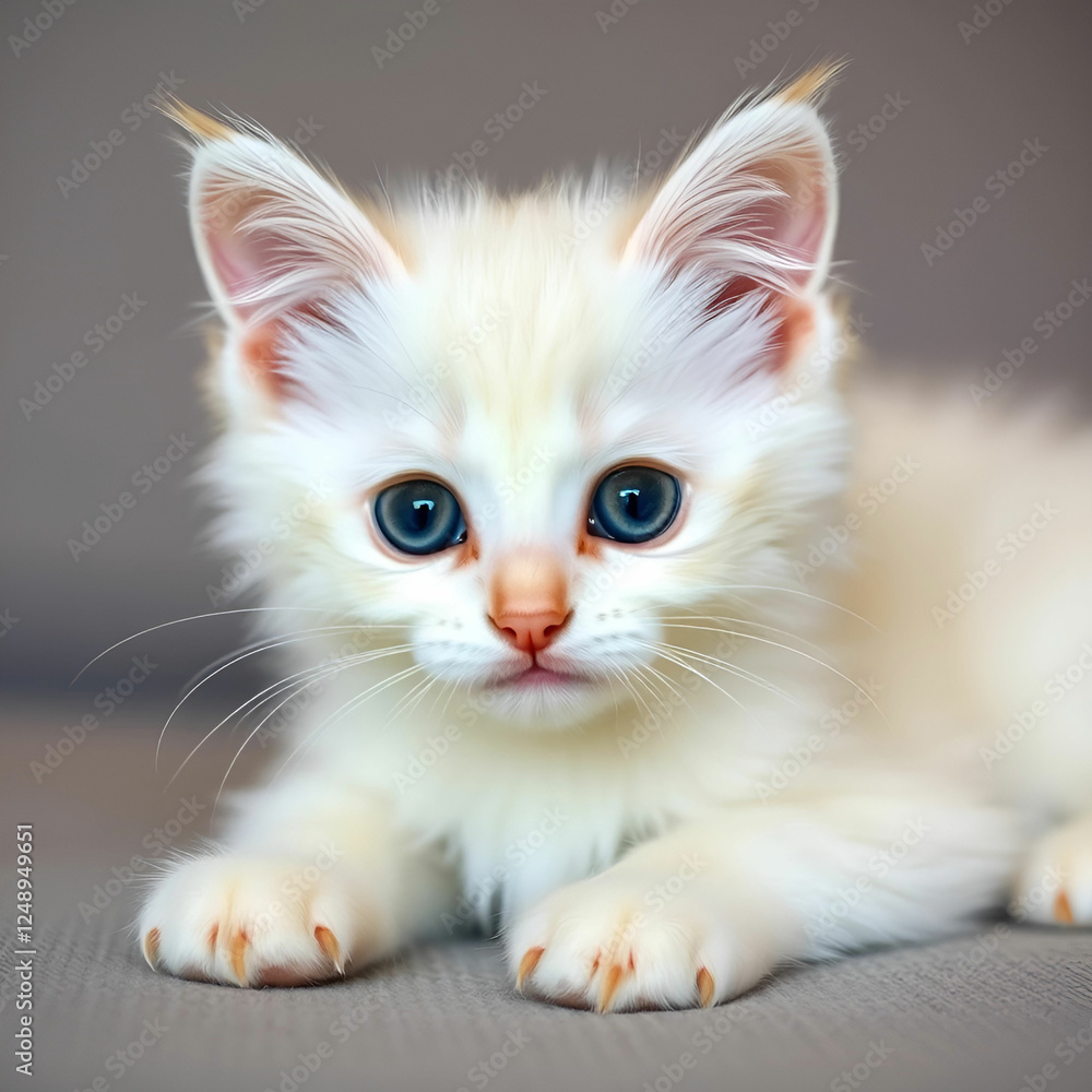 large longhair white cute kitten with beautiful big eyes