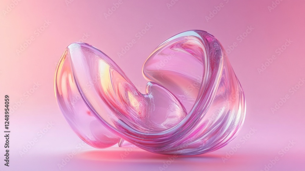 A pink object with a curved shape is displayed on a pink background. The object appears to be a piece of art, possibly a sculpture or a glass object. The pink color of the object A pink object with a curved shape is displayed on a pink background. The object appears to be a piece of art, possibly a sculpture or a glass object. The pink color of the object