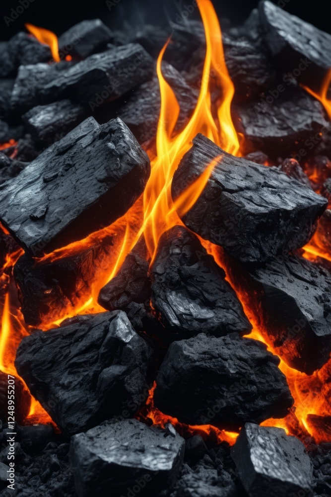 flames and coal are burning in a pile of coal flames and coal are burning in a pile of coal